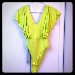 SHEIN chartreuse low cut bodysuit Size XS